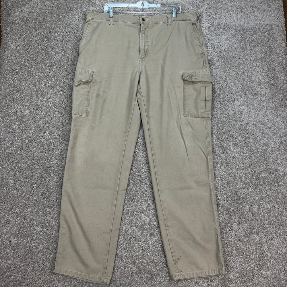 Tyndale Cargo Work Pants Mens‎ 40x34 Tan Flap Pockets Flat Front Straight Leg